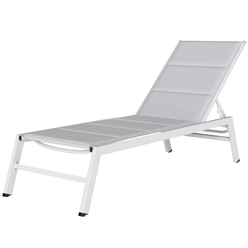 Outsunny Bain de Soleil en Aluminium Léger, Dossier Réglable 6 Positions, Rembourrage Intégré, 64x181x90cm, Gris Clair