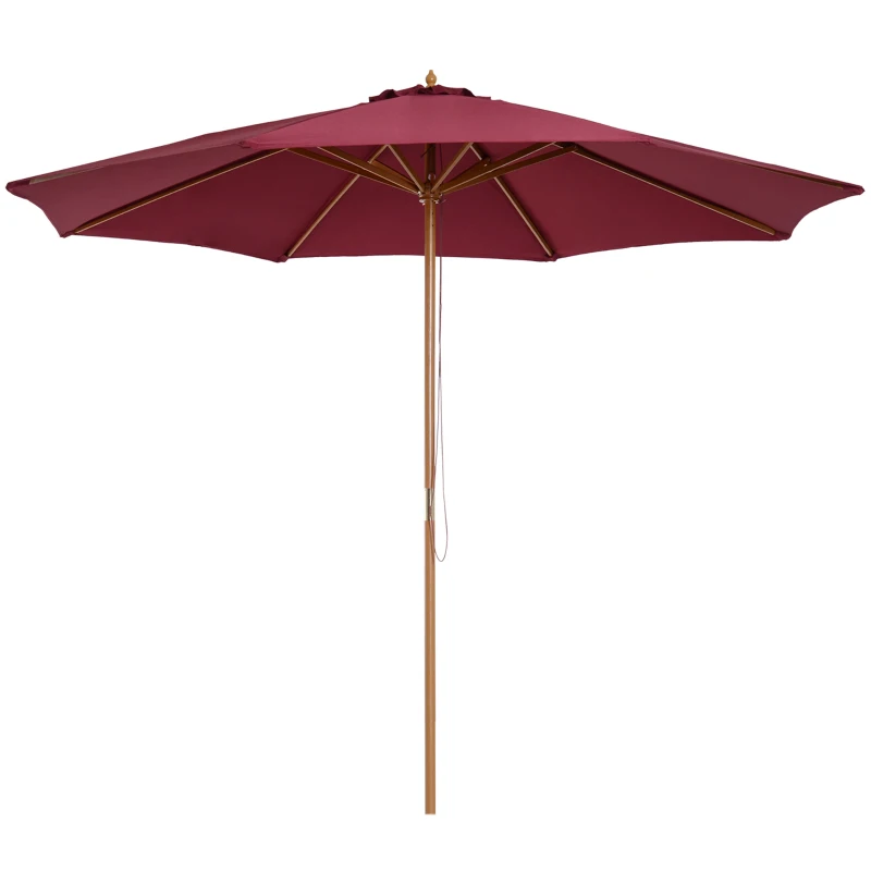 Outsunny Parasol de jardin parasol droit double toit en bois polyester protection solaire Ø 3 x 2,5 m rouge