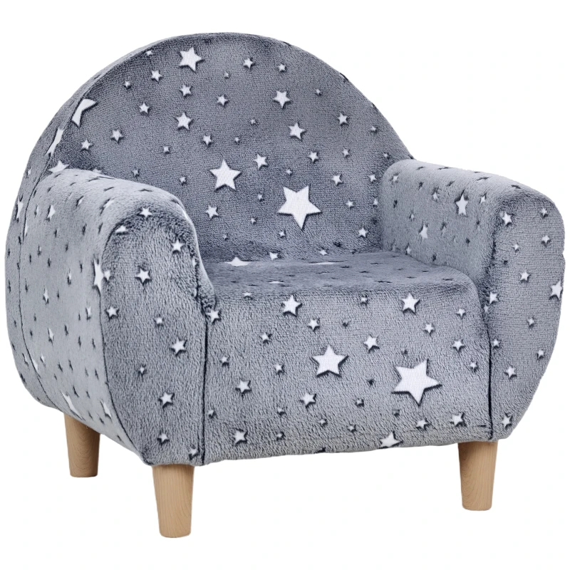 AIYAPLAY Poltrona para Crianças com Desenho de Estrelas que Brilham no Escuro Tecido Suave de Veludo 55x40x55 cm Cinzento
