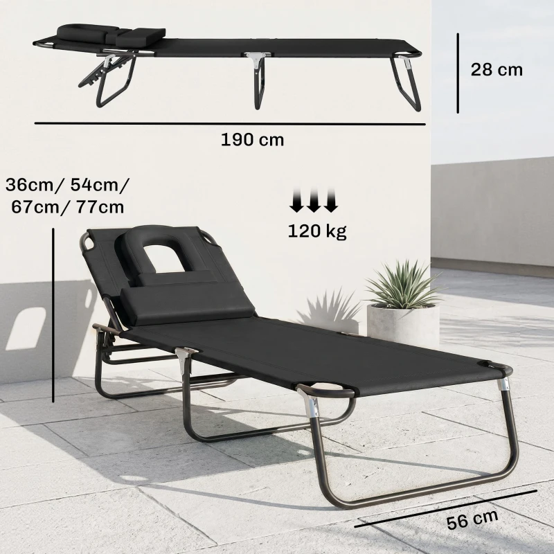 HOMCOM Transat de Jardin Chaise Longue Pliante Bain de Soleil pour Lecture Noir