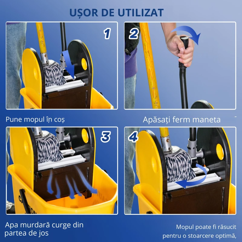 Homcom Galeata Mop cu Carucior si storcator 90×44×36 cm