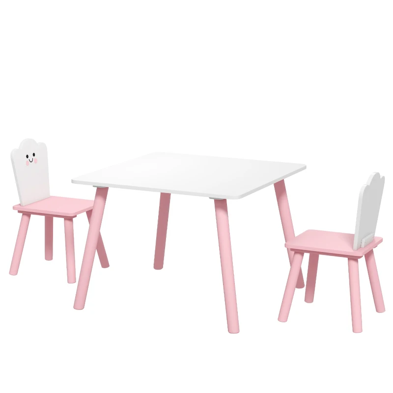 AIYAPLAY Table enfant avec chaise, ensemble table et 2 chaises en bois pour dessiner, jouer, étudier, rose