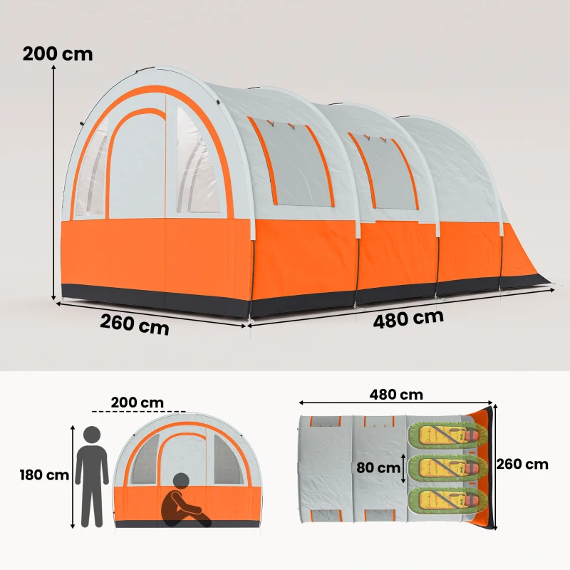 Outsunny Campingzelt bis 3 Pers., Familienzelt, separate Bereiche, wasserdicht, Cremeweiß