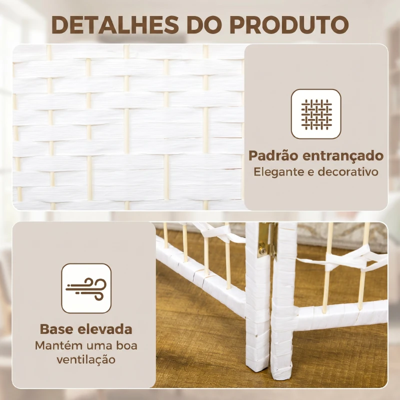 HOMCOM Biombo Separador de Ambientes de 6 Painéis Dobrável em Corda de Papel 160x170 cm Decoração para Quarto Branco