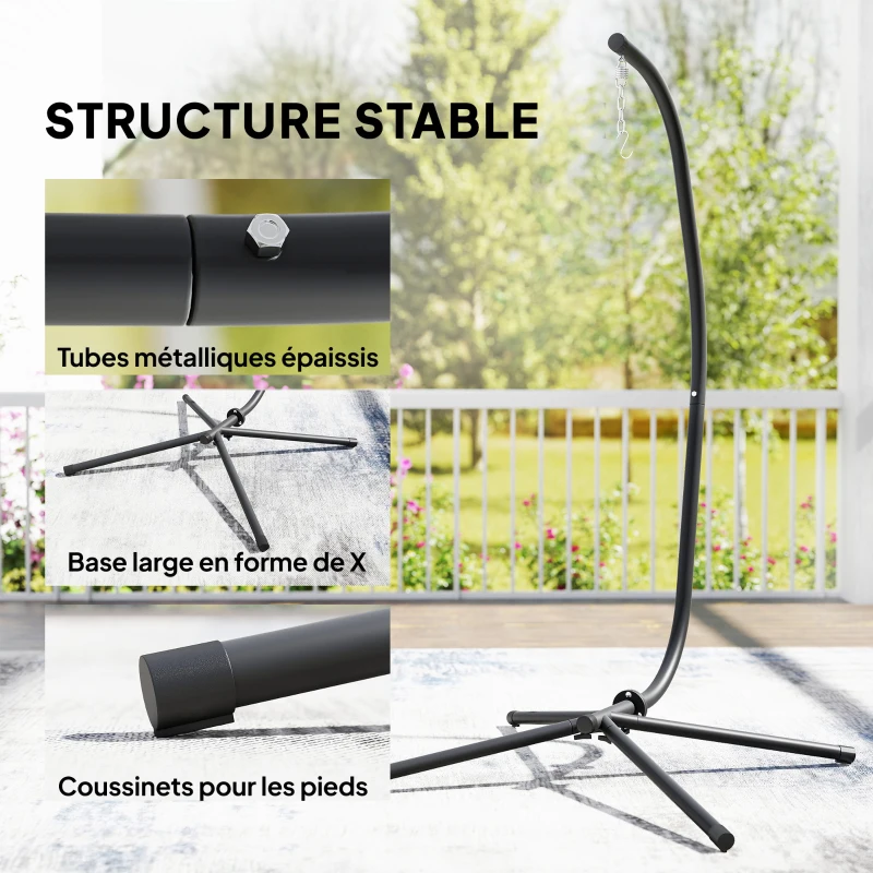 Outsunny Support de Fauteuil Suspendu, Support Chaise Suspendue, Cadre en C, Charge Max. 150 kg, 128 x 105 x 205 cm, Noir