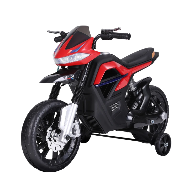 HOMCOM Moto électrique pour Enfants de 3-6 ans 25 W 6 V 3 Km/h Effets Lumineux et sonores roulettes Amovibles Charge max. 30 kg Rouge(m-12)