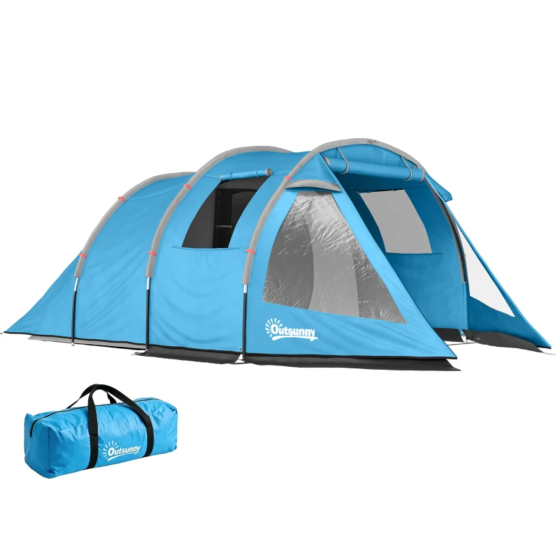 Outsunny Campingzelt Trekkingzelt Zelt, wetterbeständig, 2 Räume,  475 x 264  cm Breite x 172, Blau
