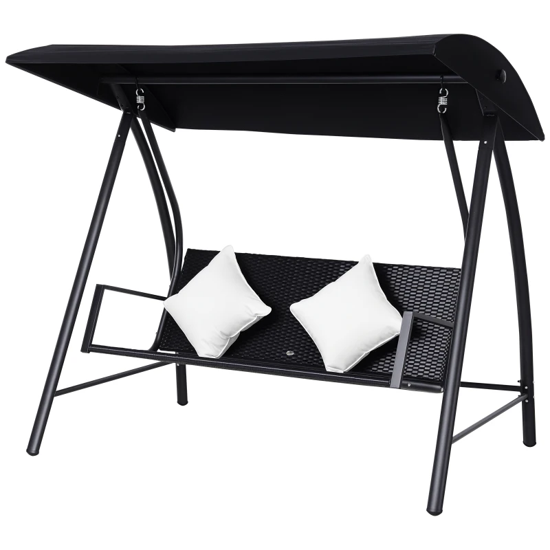 Outsunny 3-Sitzer Hollywoodschaukel Schaukel Polyrattan Metall mit Kissen belastbar bis 360kg Neu (Schwarz)
