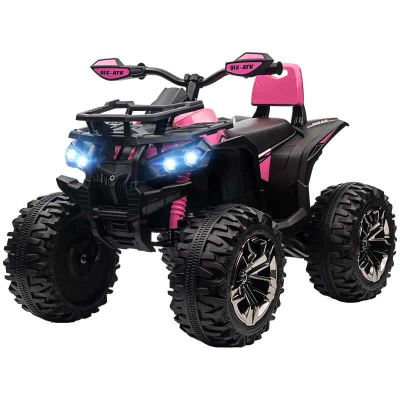 HOMCOM Quad Elétrico Infantil 12V com 2 Motores, 3-8 km/h, Música, Faróis LED e USB, Rosa