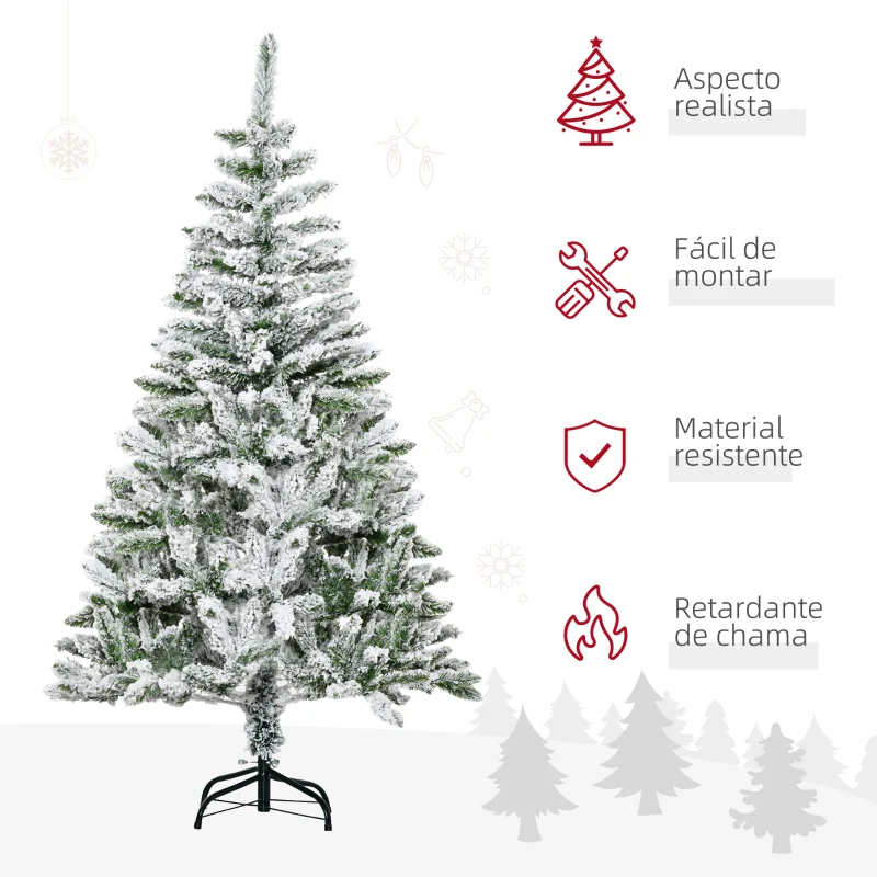 HOMCOM Árvore de Natal Artificial 150 cm com Neve Ignífugo com 358 Ramos Folhas de PVC Abertura Automática Base Dobrável Verde