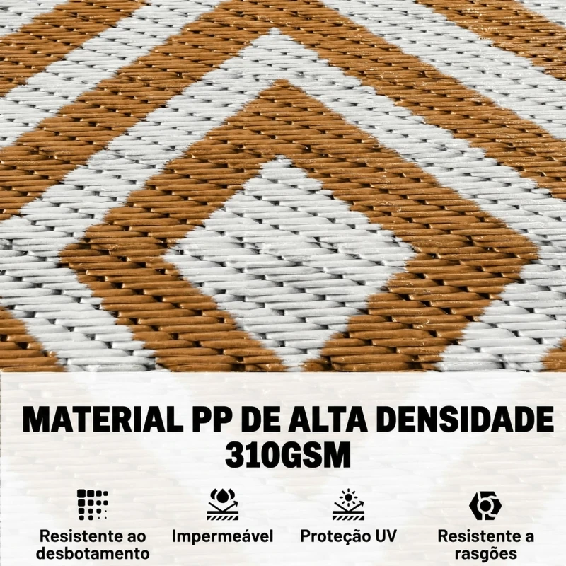 Outsunny Tapete de Exterior Reversível de Plástico Impermeável para para Varanda Pátio Campismo Praia 182x274cm Marrom e Branco