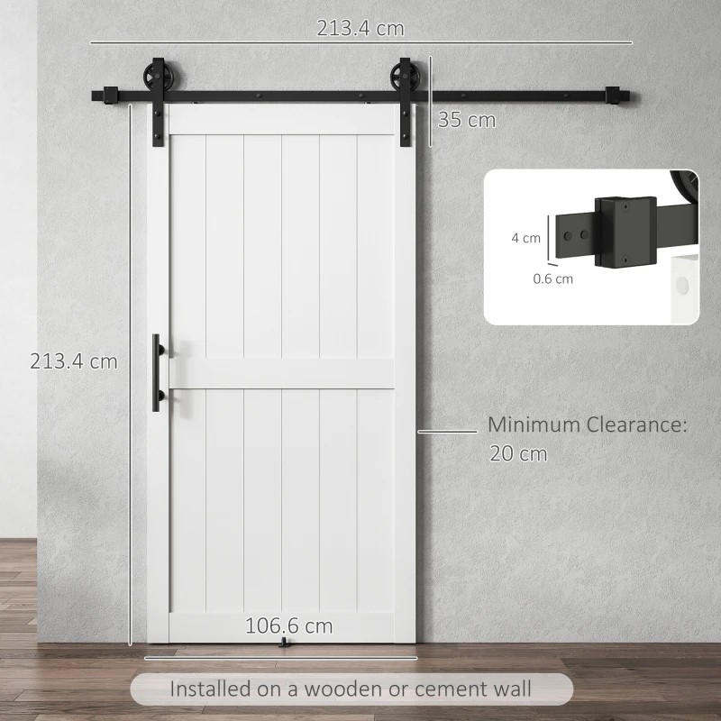 HOMCOM 213.4cm Sliding Barn Door Kit, Sliding Door with Track, Hardware, Upgraded Rollers and Floor Guide, Handle, White