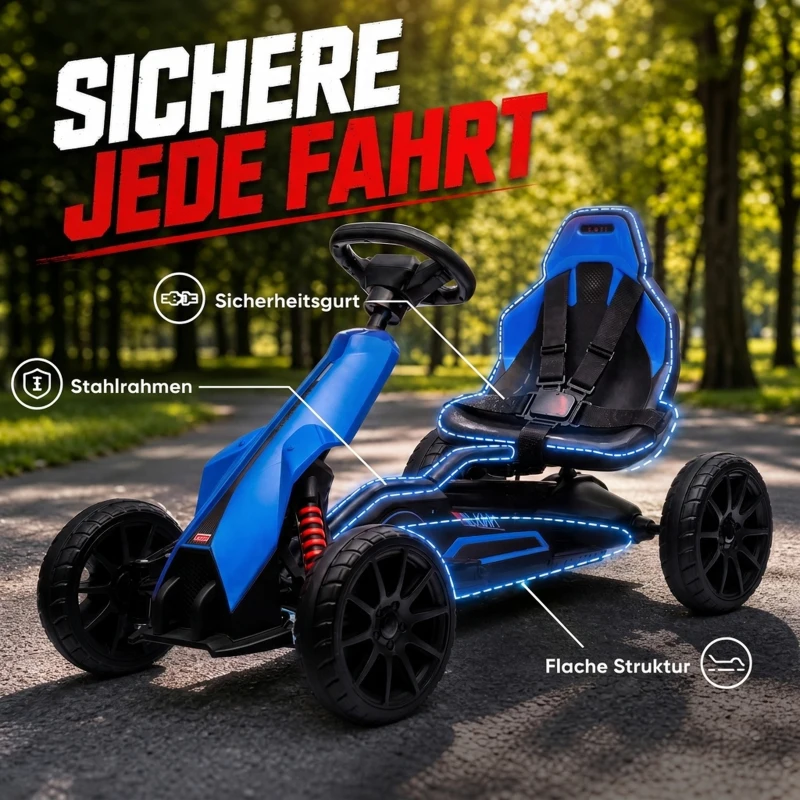 HOMCOM Elektrische skelter voor kinderen, 3-5 km/u, 2 snelheden, veiligheidsgordel, EVA-wielen, 3-8 jaar