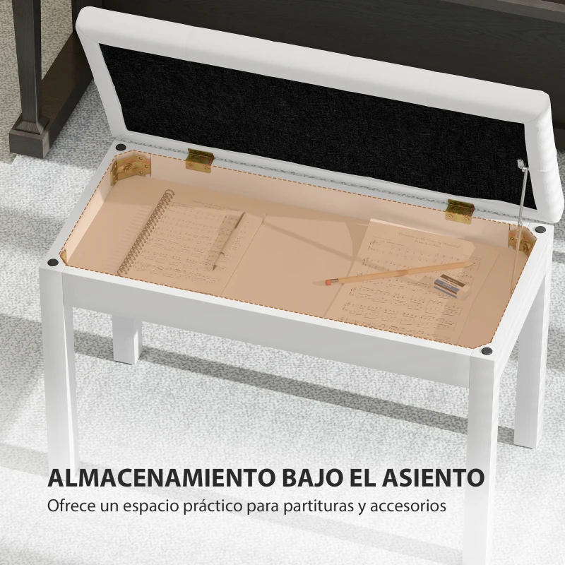 HOMCOM Taburete de Piano Banco de Teclado con Espacio de Almacenamiento Bajo del Asiento de Cuero Sintético 76x36x50 cm Blanco
