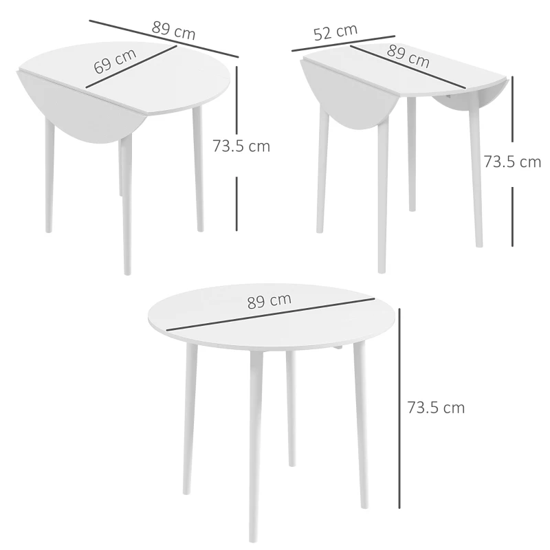 HOMCOM Masă Pliantă Modernă cu Extensii Laterale pentru Bucătărie și Living, din PAL, Ø89 x 73,5 cm