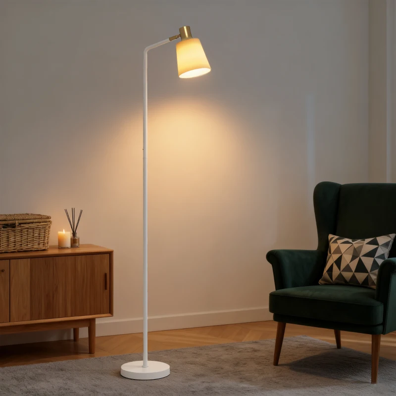 HOMCOM Modern Standing Lamp, Floor Lamp with 350° Rotatable Head for Living Room, White