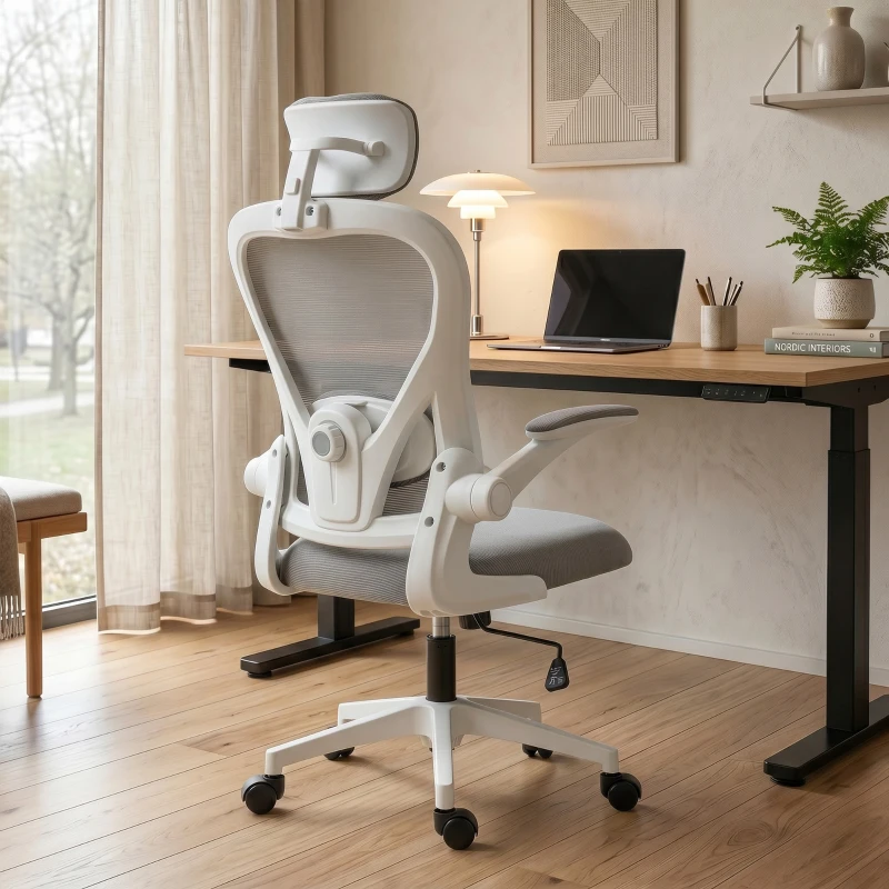 HOMCOM Cadeira de Escritório Giratória com Altura Ajustável Apoio para a Cabeça e Suporte Lombar Ajustáveis 58x63x115-125 cm Cinza