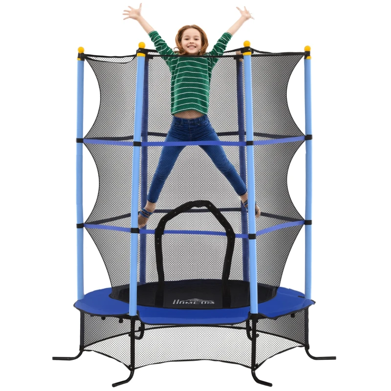 HOMCOM Trampoline Enfant Ø 1,63 × 1,9H m Filet de sécurité Porte zipée Couvre-Ressorts 6 poteaux rembourrés Inclus Bleu