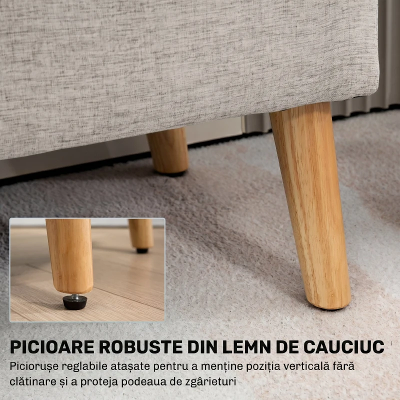HOMCOM bancă cu spațiu de depozitare 110 x 39 x 45 cm din material cu aspect de in, picioare din lemn de cauciuc, capacitate 220 kg, bej