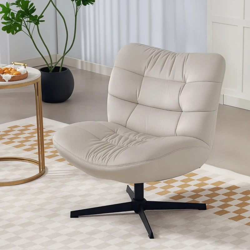HOMCOM Fauteuil de salon pivotant, chaise rembourrée en chenille sans accoudoirs, assise et dossier larges, 70x80x82cm, crème