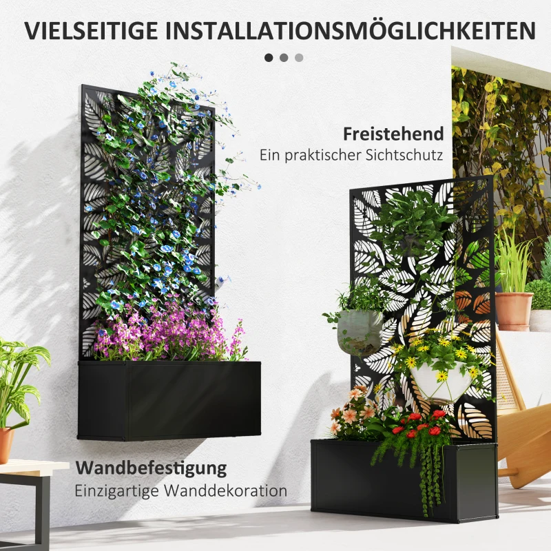 Outsunny Hochbeet mit Sichtschutzpaneel, Rankengitter, Metall, Schwarz