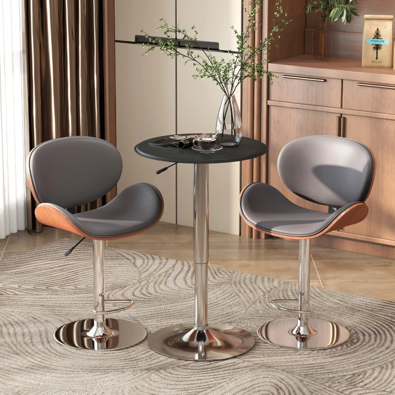 HOMCOM Bartisch, höhenverstellbar, Kunstlederbezug, Vintage-Design, Schwarz + Silber