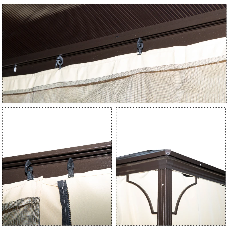 Outsunny Tonnelle pavillon de jardin imperméable 4 parois latérales anti-UV 4 moustiquaires panneaux polycarbonate alu 3L x 3l x 2,6H m chocolat beige