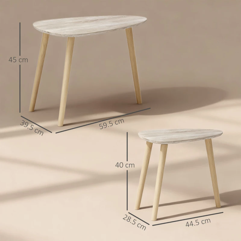 HOMCOM Set 2 măsuțe de living suprapozabile în stil nordic cu picioare din lemn, culoare lemn