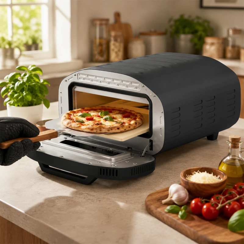 HOMCOM Horno para pizza de interior, horno eléctrico de 30,48 cm con 8 programas, 430 °C, temporizador, piedra de cerámica, 2200 W