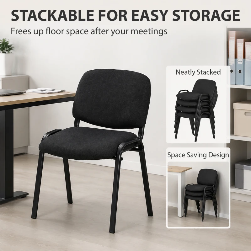 HOMCOM Meeting Chair, Stackable Ergonomic Office Chair with Padded Seat, Curved Backrest for Conference Room, Black
