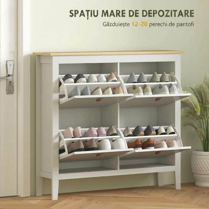 HOMCOM Pantofar Slim cu 4 Sertare pentru 20 Perechi de Pantofi, Mărime EU44 și Separatoare Reglabile, 105x24x95,5 cm, Alb