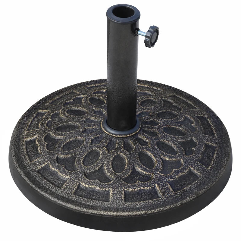Outsunny Pied de parasol, socle parasol extérieur en résine 12 kg, pour mât de Ø 38/48 mm, Ø 44 x 34H cm, bronze
