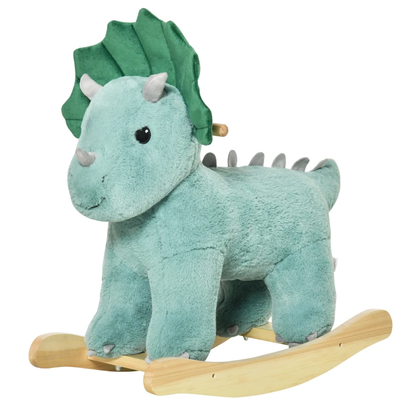 HOMCOM Cavallo a Dondolo per Bambini 3-6 Anni a Forma di Triceratopo con Suoni Realistici, Verde Scuro