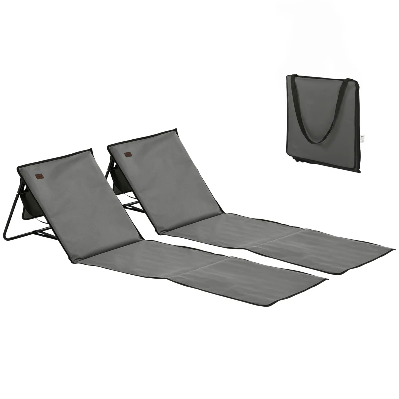 Outsunny Lot de 2 tapis de plage rembourré dossier inclinable multi-positions acier polyester gris