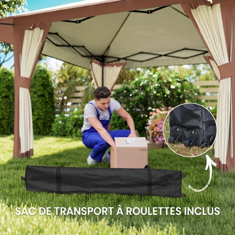 Outsunny Tonnelle pliante barnum parois en filet et protection UV50+ hauteur réglable et double toit sacs de lestage 4x4m beige