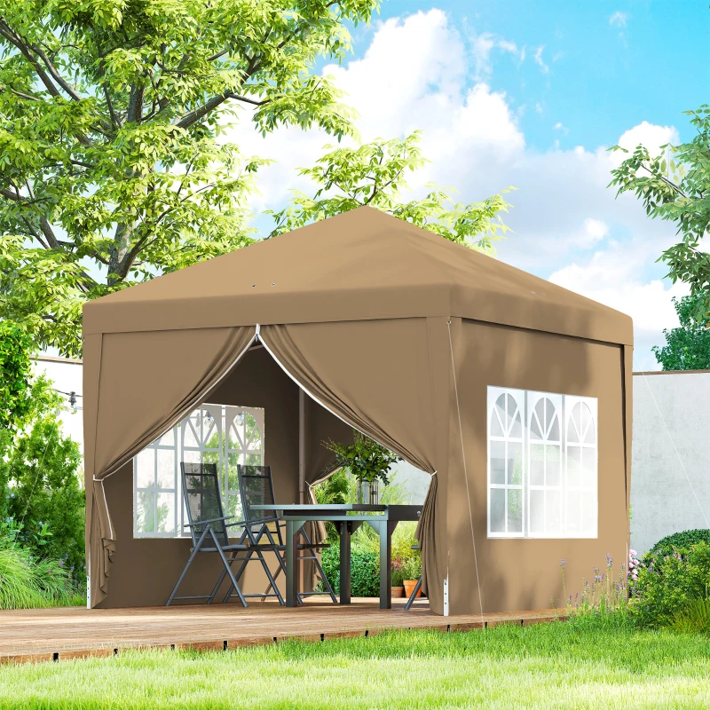 Outsunny 3x3(m) Pop-Up Gazebo, with Curtain Walls and Windows, Khaki
