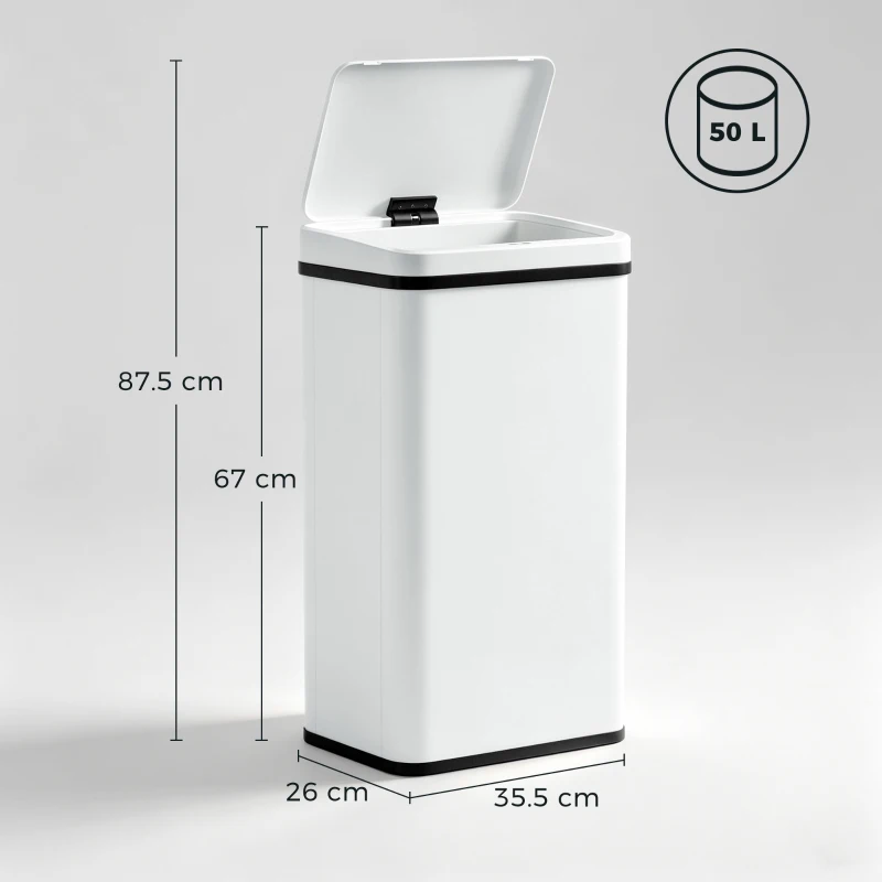 HOMCOM 50L Sensor Bin with Soft-Close Lid, Stainless Steel Automatic Touchless Motion Sensor Kitchen Bin, White