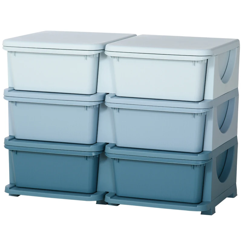 HOMCOM Organisateur de jouets pour enfants à 3 niveaux avec 6 tiroirs, boîtes de rangement en plastique, 75x37x56,5cm, bleu