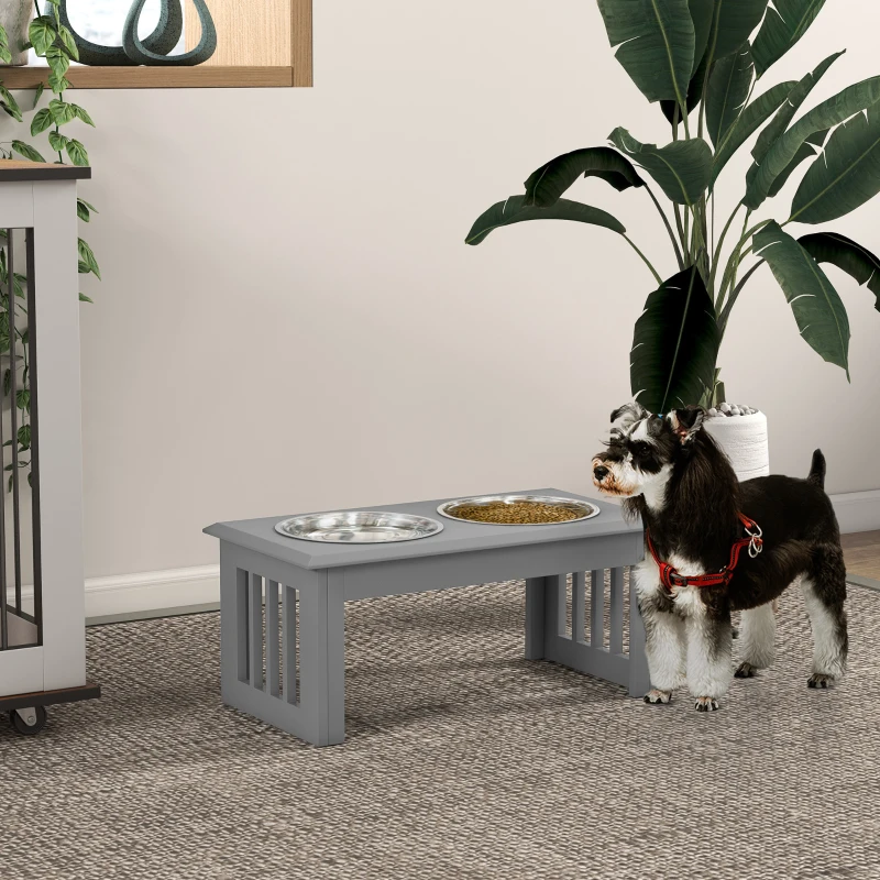 PawHut Hunde-Futterstation, 2 Edelstahlnäpfe, rutschfest, 58,4x30,5x25,4cm, Grau