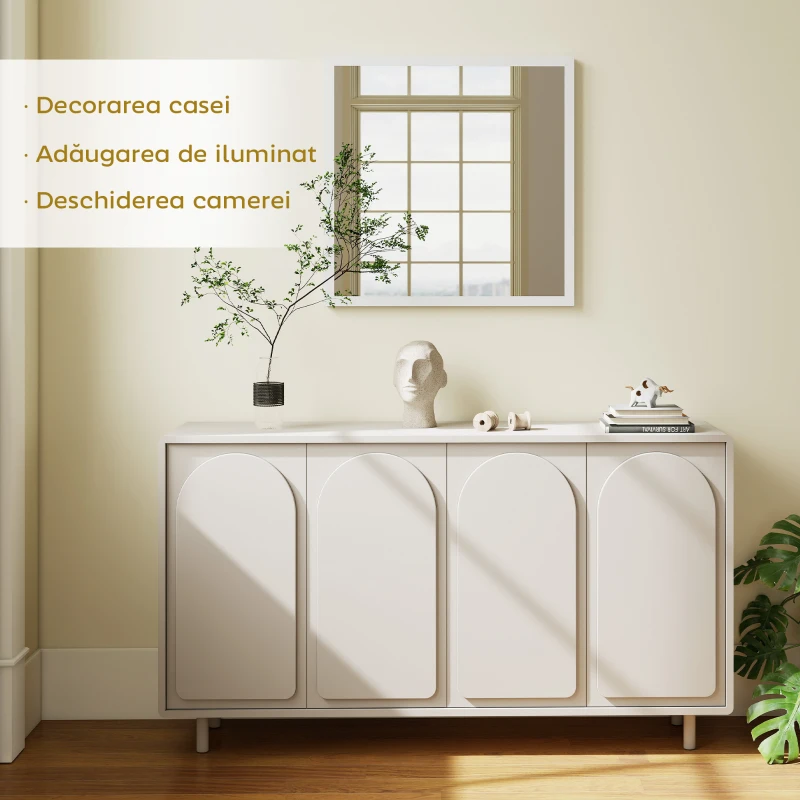 HOMCOM Oglindă de Perete Pătrată cu Cârlige, Oglindă din Sticlă și MDF, 50x50 cm, Albă