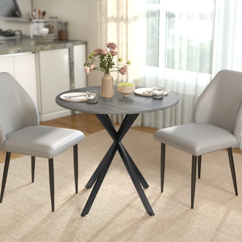HOMCOM Masă rotundă de dining în stil industrial, cu picioare în cruce din oțel, Ø80 x 75 cm, gri
