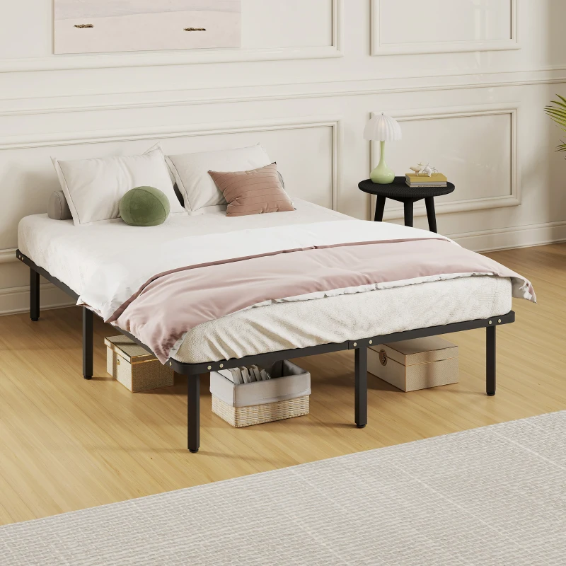 HOMCOM Estructura de Cama 140x190 cm con Marco de Acero Láminas de Álamo y Espacio de Almacenamiento Carga 500 kg Negro
