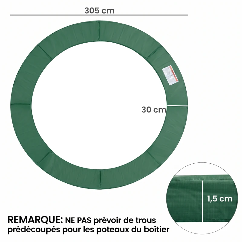 HOMCOM Coussin de protection pour trampoline de remplacement Ø 305 cm Coussin de sécurité de remplacement vert