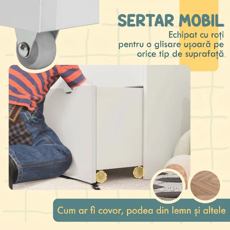 AIYAPLAY Bibliotecă pentru copii cu vârsta între 3-8 ani, cu 3 rafturi și sertar inferior, din MDF, 62,5x30x70 cm, alb