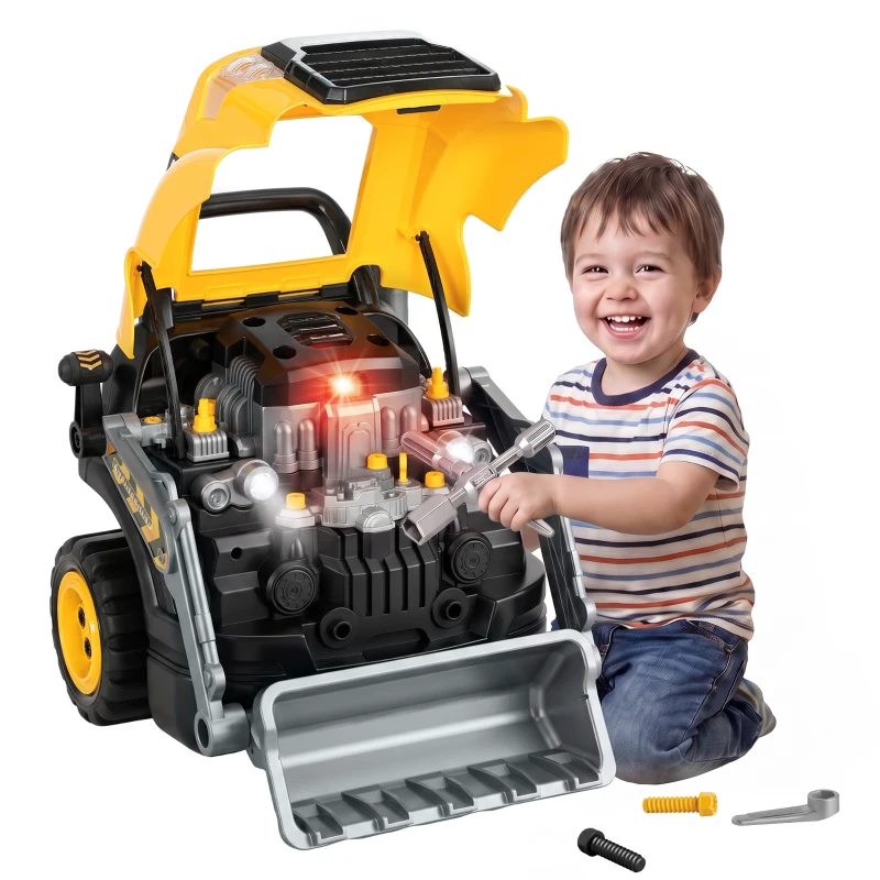 AIYAPLAY Juguete de Motor de Excavadora para Niños con Vapor Luces y Sonidos Set de Reparación Mecánico 3 a 6 Años Amarillo