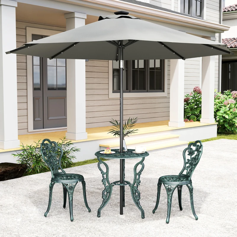 Outsunny Set 3 Pezzi Stile Vintage, Tavolo e 2 Sedie da Giardino in Alluminio, Colore Verde Antico, Decorazioni Floreali