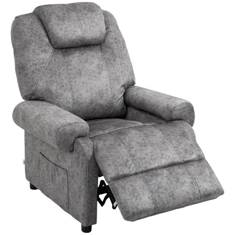 HOMCOM Sillón Relax Reclinable Manual hasta 135º con Reposabrazos Reposapiés Acolchado Grueso Gris