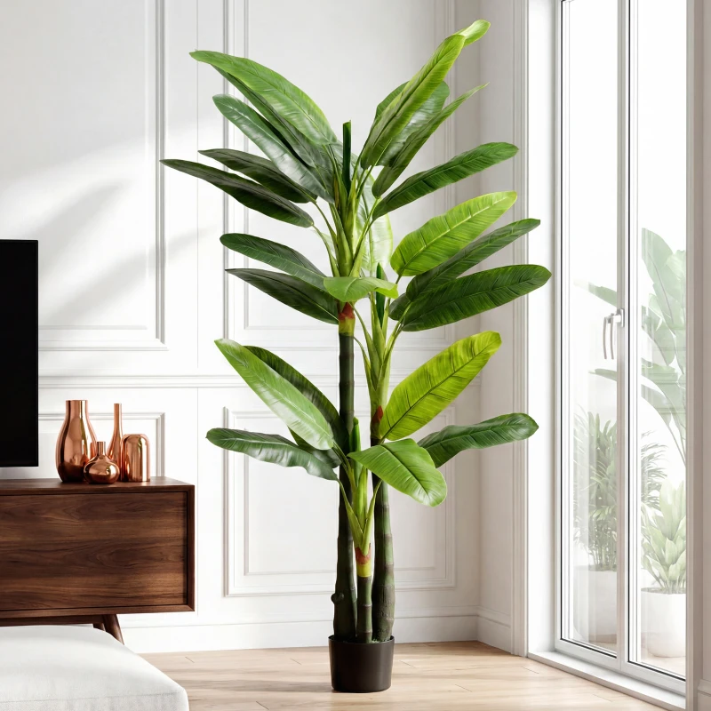 HOMCOM Arbore de Bananier Artificial, Plantă Artificială cu 18 Frunze, 180 cm, Verde