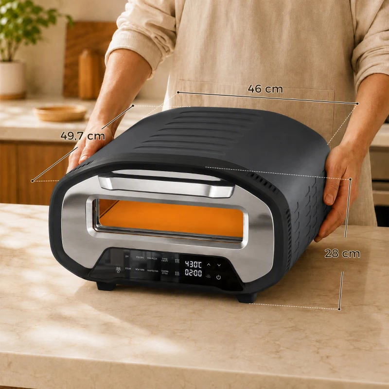HOMCOM Horno para pizza de interior, horno eléctrico de 30,48 cm con 8 programas, 430 °C, temporizador, piedra de cerámica, 2200 W