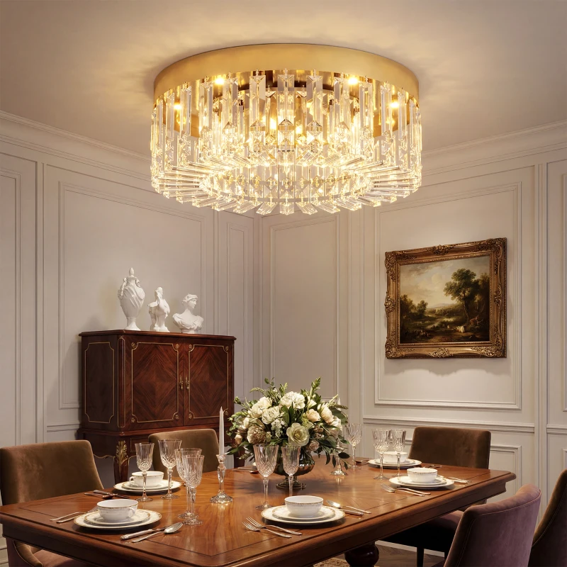 HOMCOM Crystal Chandeliers with 160 Crystal Pendants, 6-Light Ceiling Light for Living Room, Bedroom Dining Room, Gold Tone